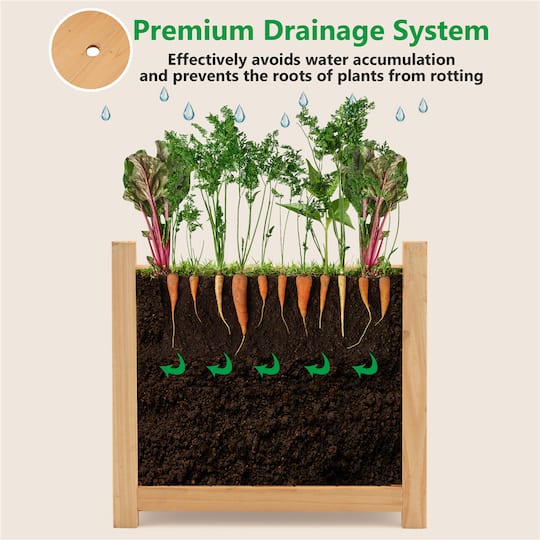 Costway 15" Elevated Outdoor Folding Wooden Planter Box with Removable Bottom